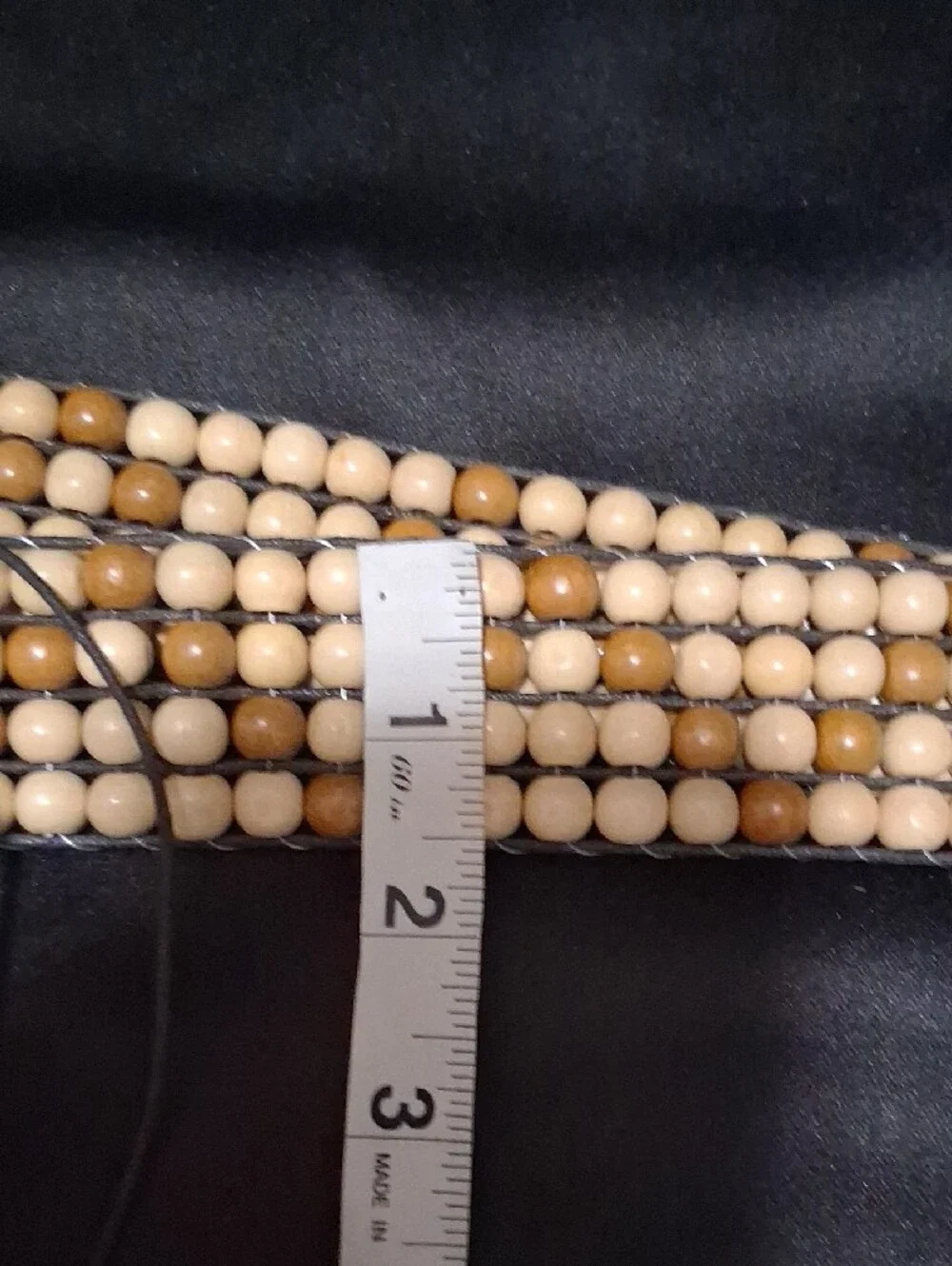 Wood Beaded Belt with Black Cord Tie - 36+ Inches
